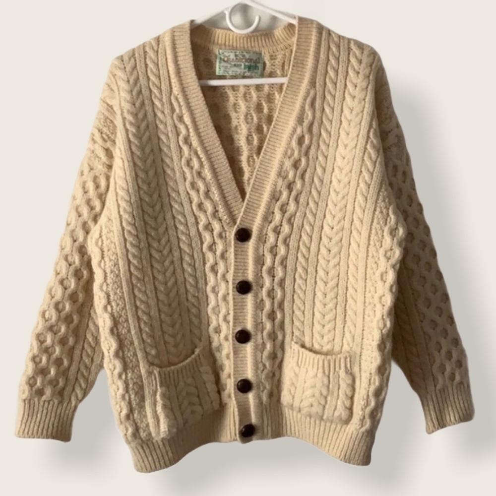 100% Irish Wool Cream Cardigan - Picture 1 of 3